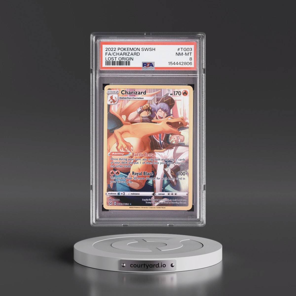 2022 Pokémon Sword & Shield Lost Origin #TG03 Charizard - Full Art (PSA 8 NM-MT)