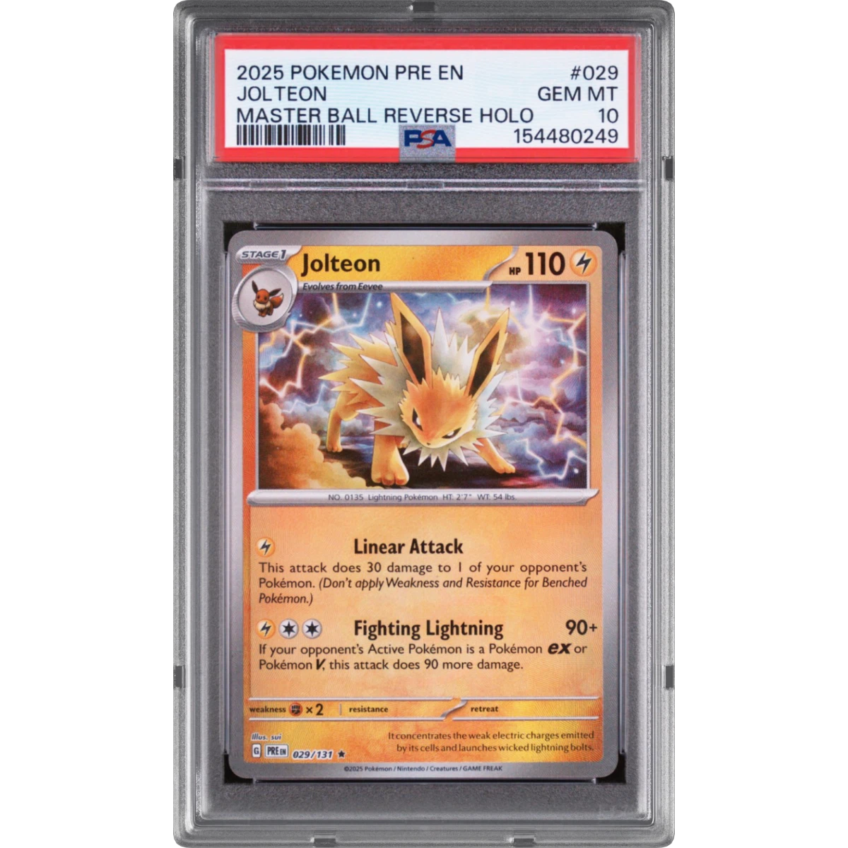 2025 Pokémon Pre EN-Prismatic Evolutions #029 Jolteon - Reverse Holo Master Ball (PSA 10 GEM MINT)
