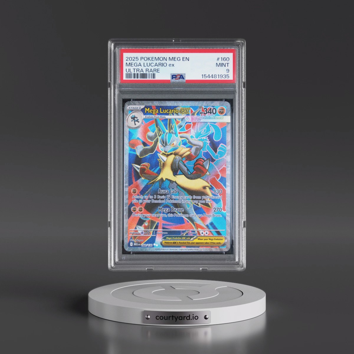 2025 Pokémon Meg EN-Mega Evolution #160 Mega Lucario EX - Holo Ultra Rare (PSA 9 MINT)