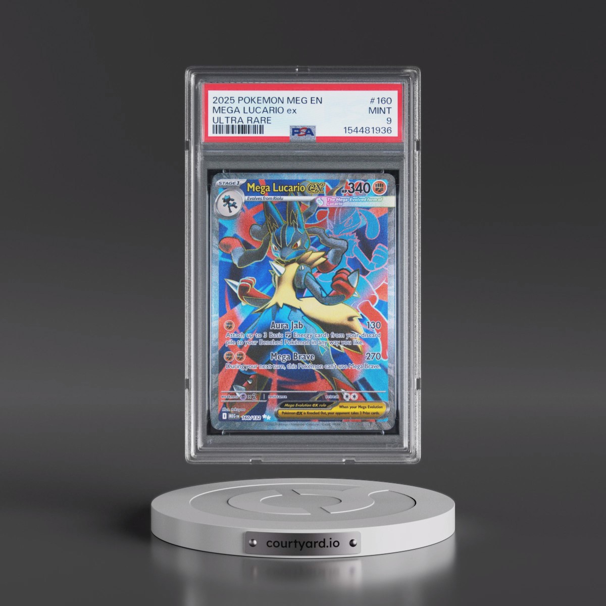2025 Pokémon Meg EN-Mega Evolution #160 Mega Lucario EX - Holo Ultra Rare (PSA 9 MINT)