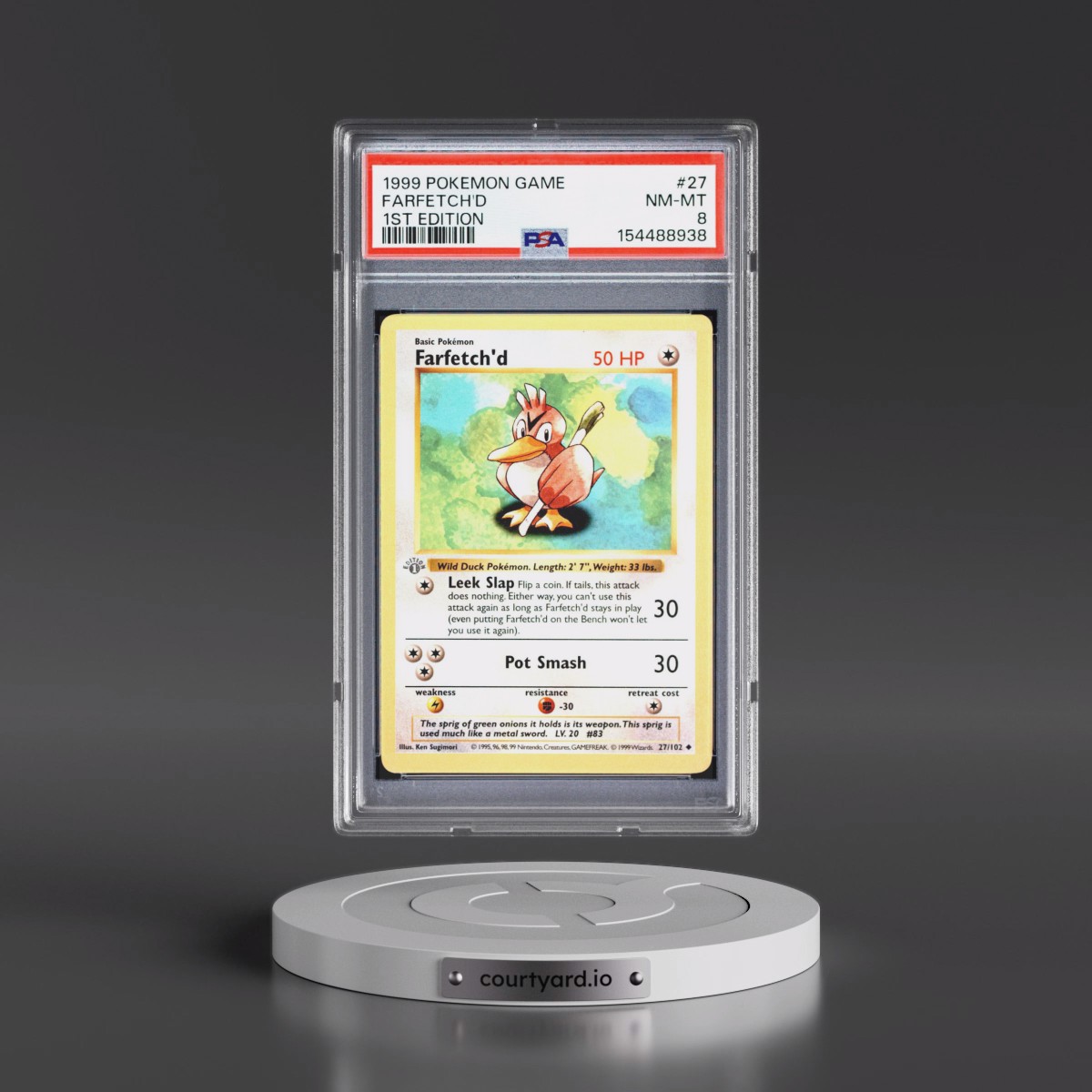 1999 Pokémon Game #27 Farfetch'd - 1st Edition (PSA 8 NM-MT)