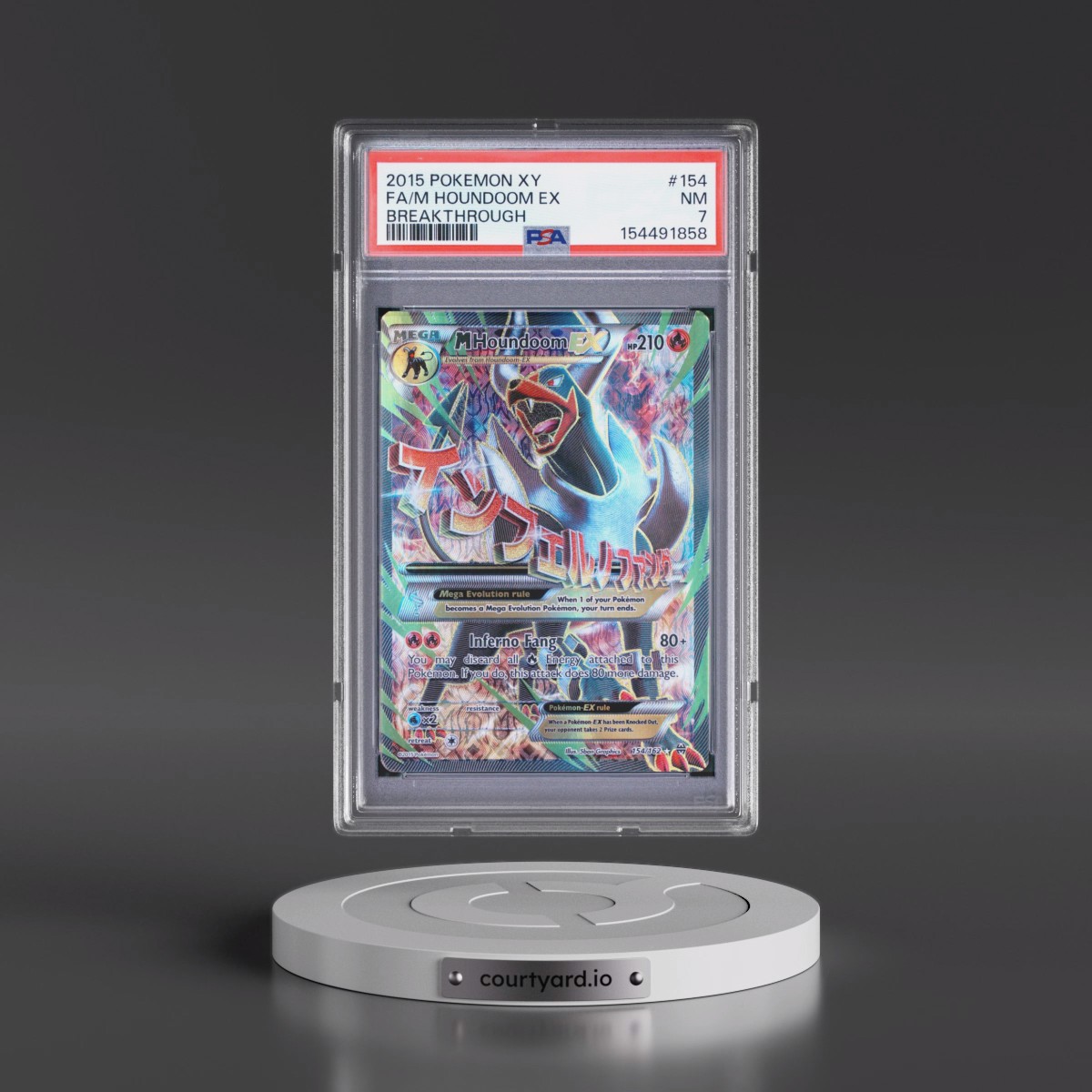 2015 Pokémon XY Breakthrough #154 M Houndoom EX - Holo Full Art (PSA 7 NM)