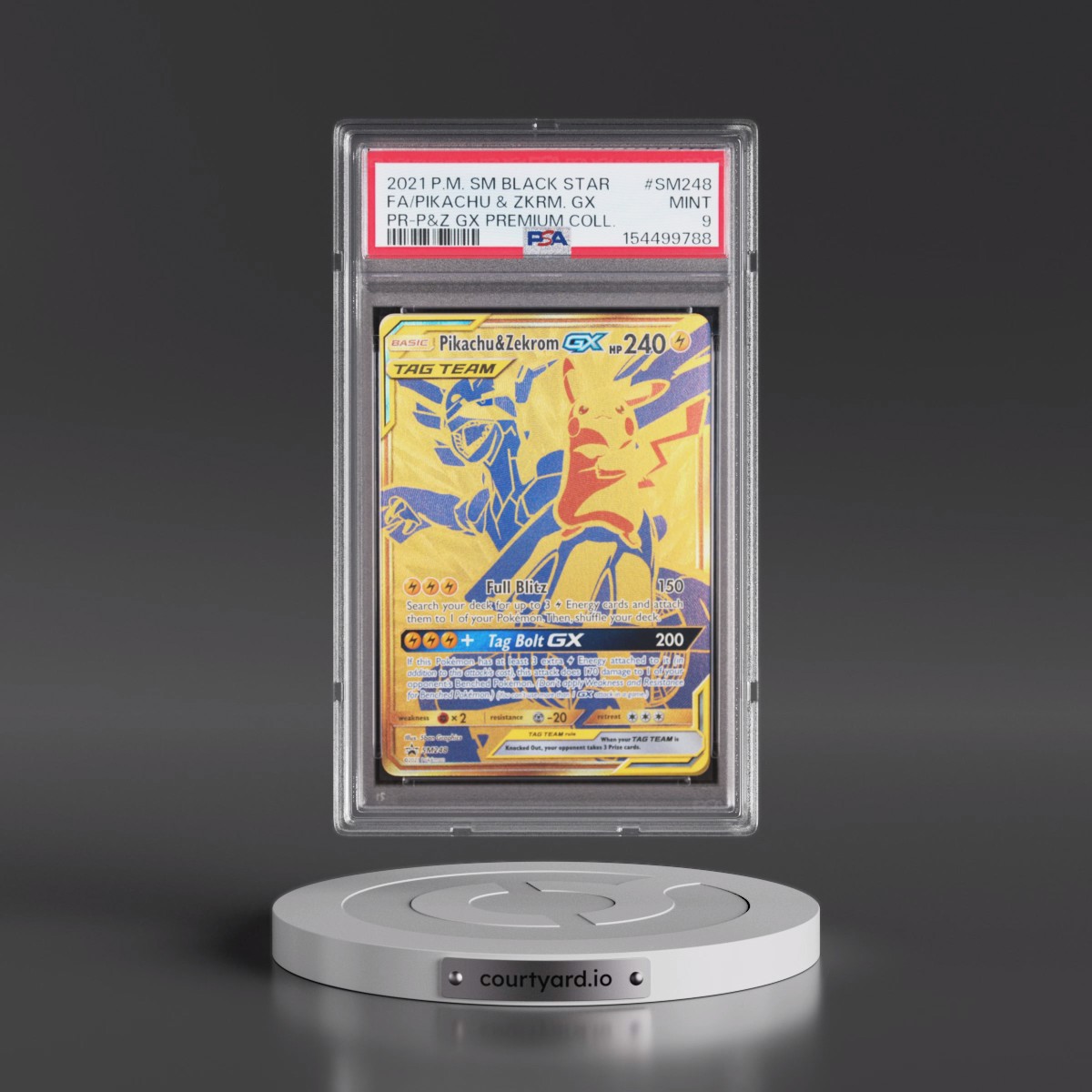 2021 Pokémon SM Black Star Promo #SM248 Pikachu & Zekrom GX - Holo Full Art Pikachu & Zekrom GX Premium Collection (PSA 9 MINT)