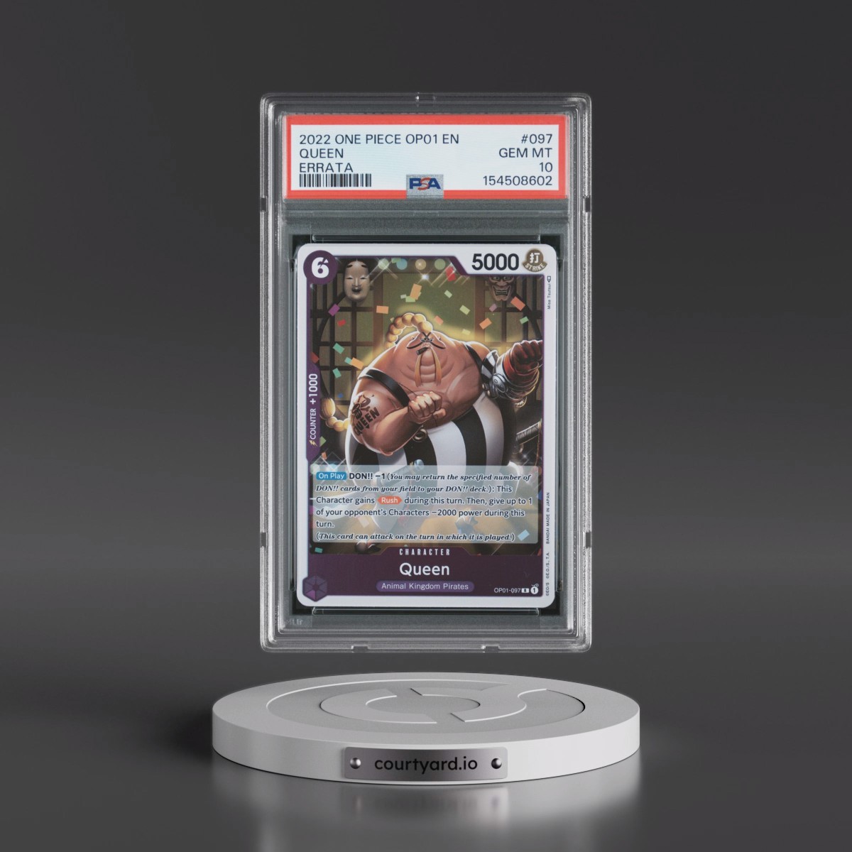 2022 One Piece OP01-Romance Dawn #097 Queen - Errata (PSA 10 GEM MINT)