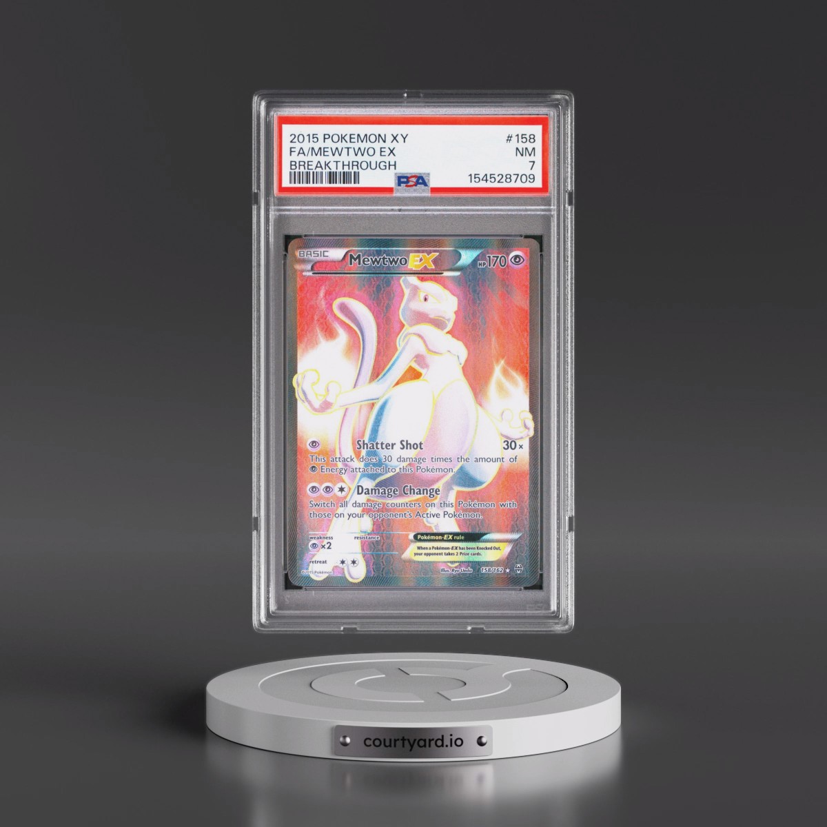 2015 Pokémon XY Breakthrough #158 Mewtwo EX - Holo Full Art (PSA 7 NM)