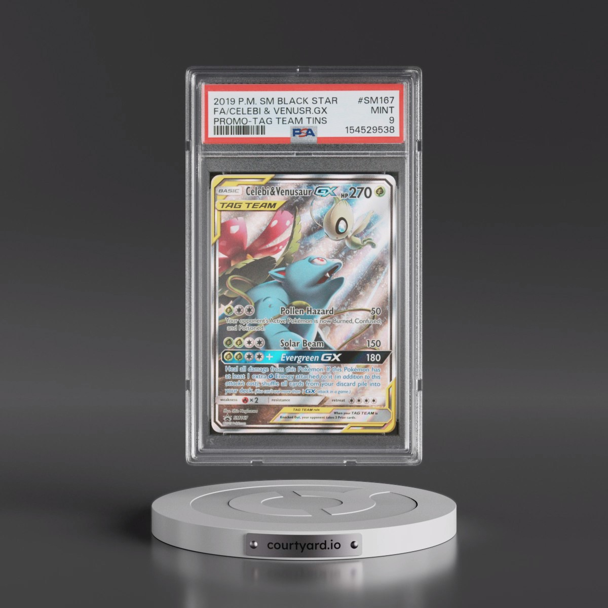 2019 Pokémon SM Black Star Promo #SM167 Celebi & Venusaur GX - Holo Full Art Tag Team Tins (PSA 9 MINT)