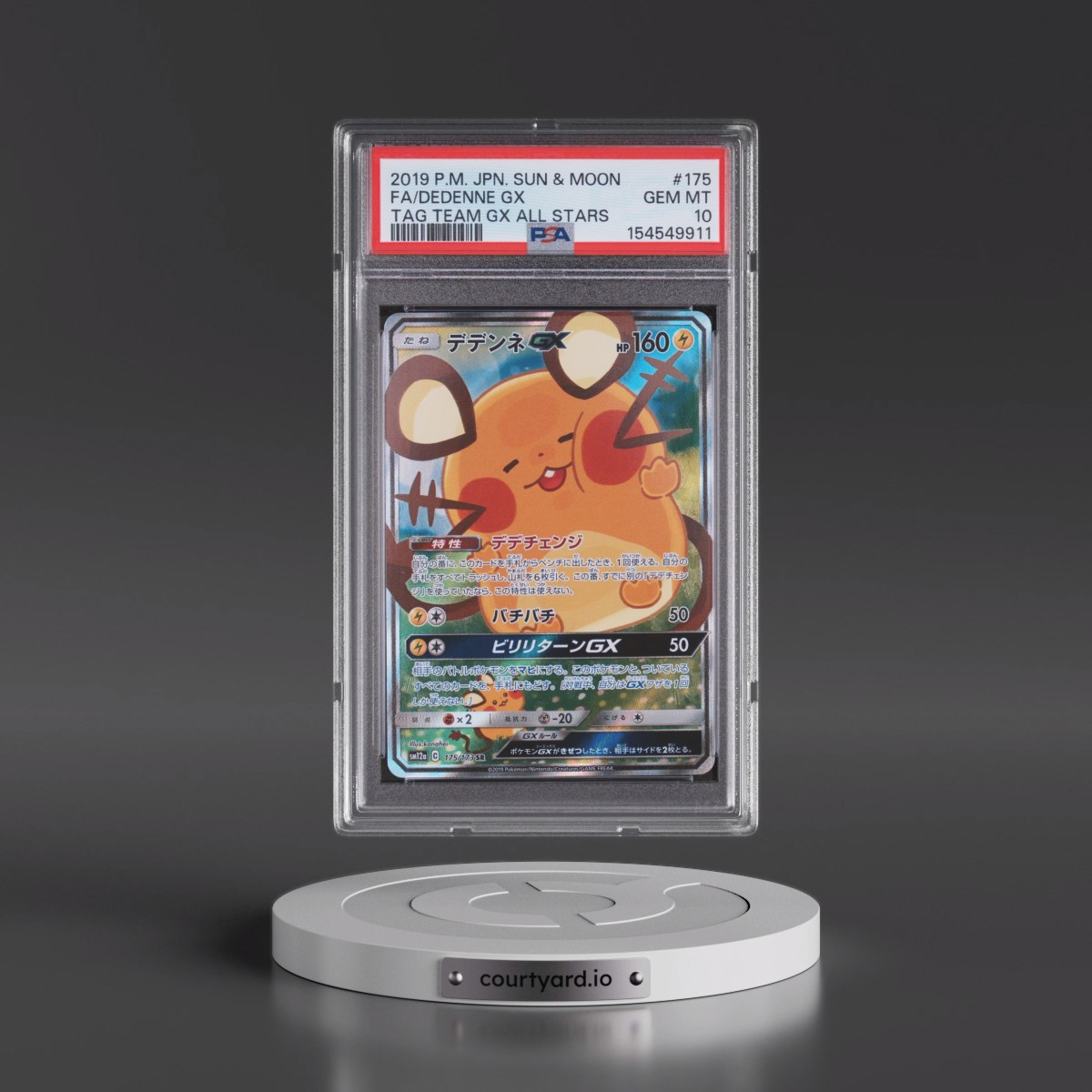 2019 Pokémon Sun & Moon Tag Team GX All Stars #175 Dedenne GX - Holo Full Art (PSA 10 GEM MINT)