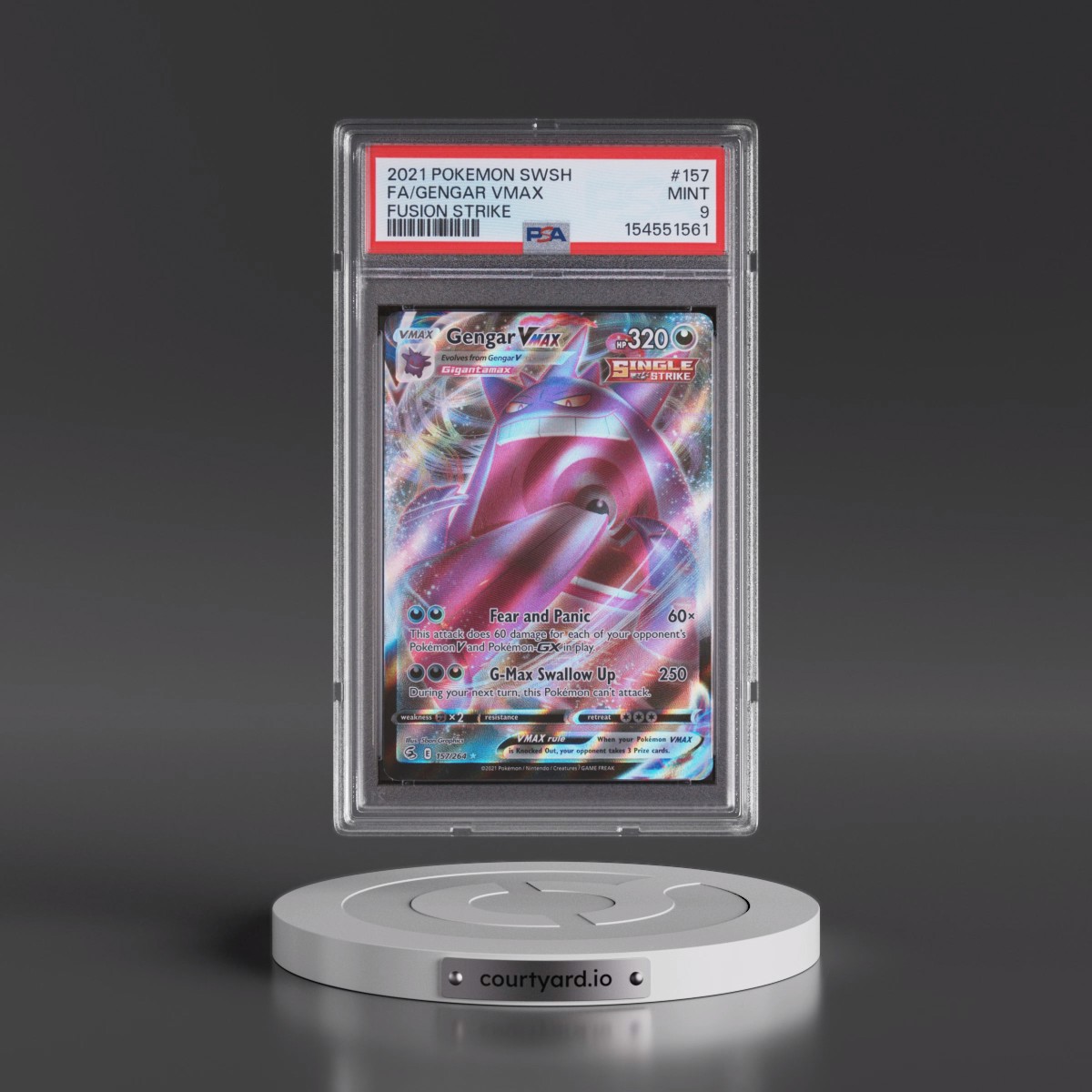 2021 Pokémon Sword & Shield Fusion Strike #157 Gengar Vmax - Full Art (PSA 9 MINT)