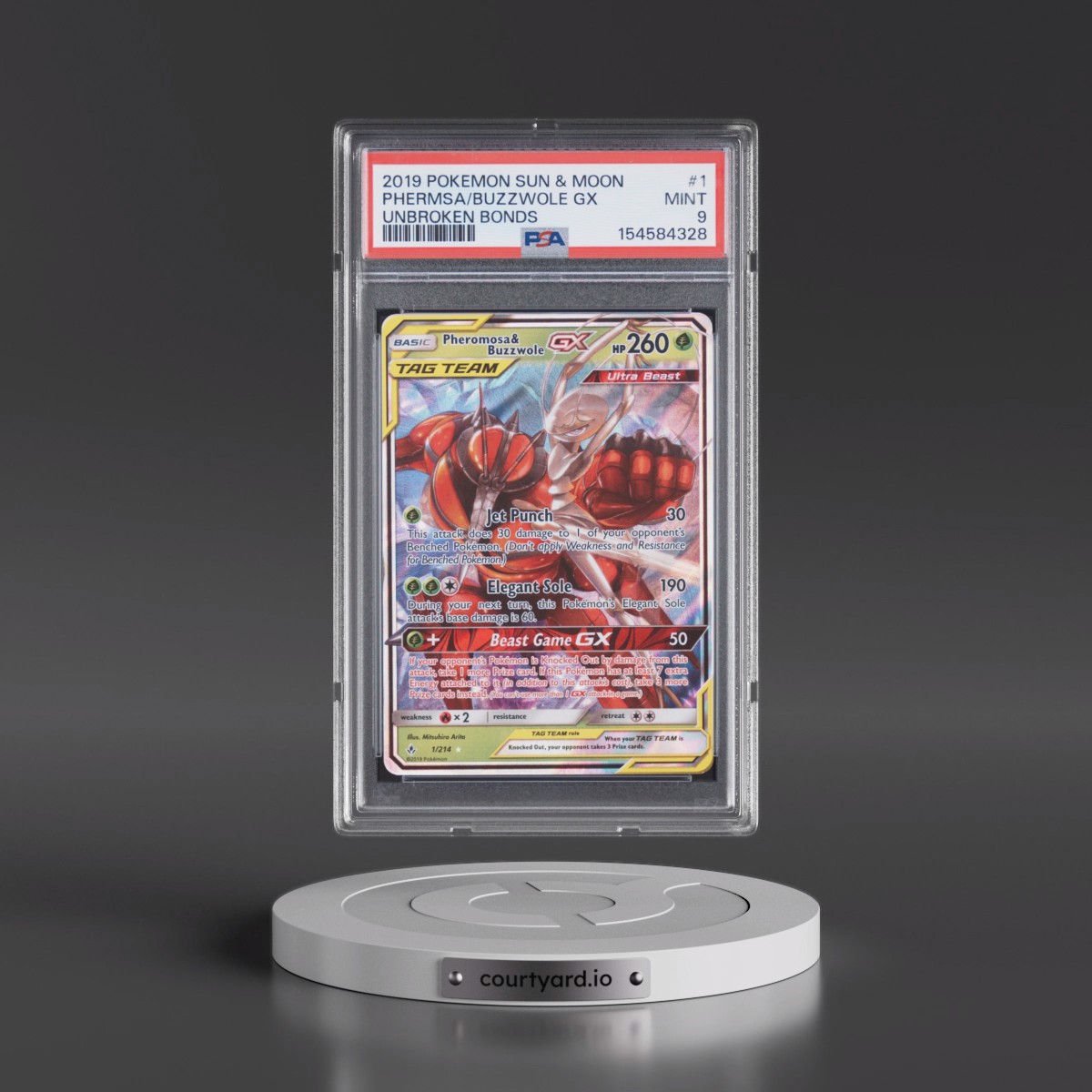 2019 Pokémon Sun & Moon Unbroken Bonds #1 Pheromosa & Buzzwole GX - Holo (PSA 9 MINT)