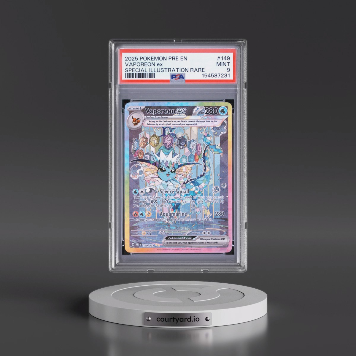 2025 Pokémon Pre EN-Prismatic Evolutions #149 Vaporeon EX - Holo Special Illustration Rare (PSA 9 MINT)