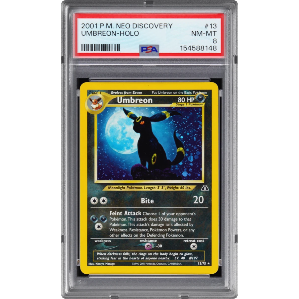 2001 Pokémon Neo Discovery #13 Umbreon - Holo (PSA 8 NM-MT)
