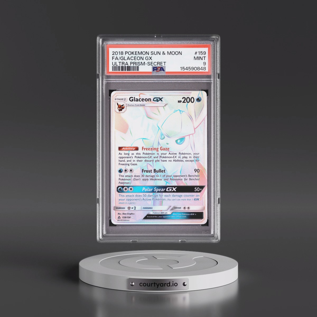2018 Pokémon Sun & Moon Ultra Prism #159 Glaceon GX - Holo Full Art Secret (PSA 9 MINT)