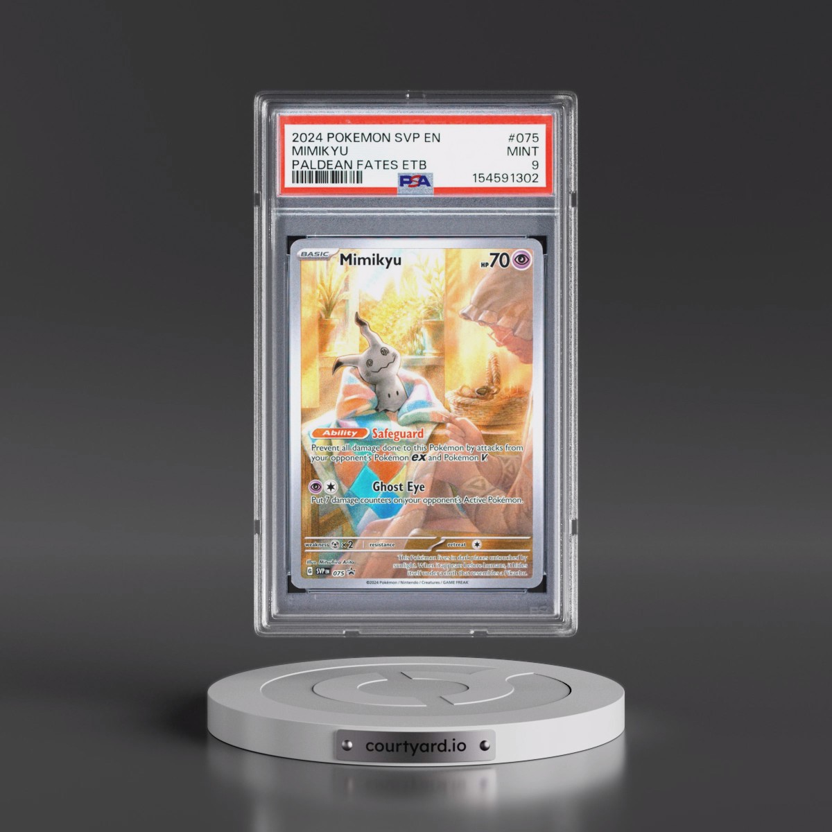 2024 Pokémon Svp EN-SV Black Star Promo #075 Mimikyu - Paldean Fates Elite Trainer Box (PSA 9 MINT)