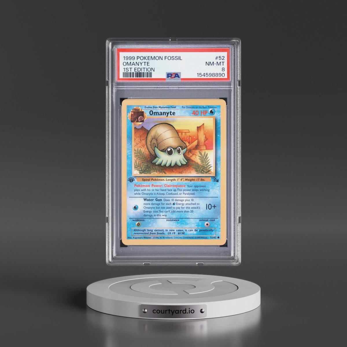 1999 Pokémon Fossil #52 Omanyte - 1st Edition (PSA 8 NM-MT)