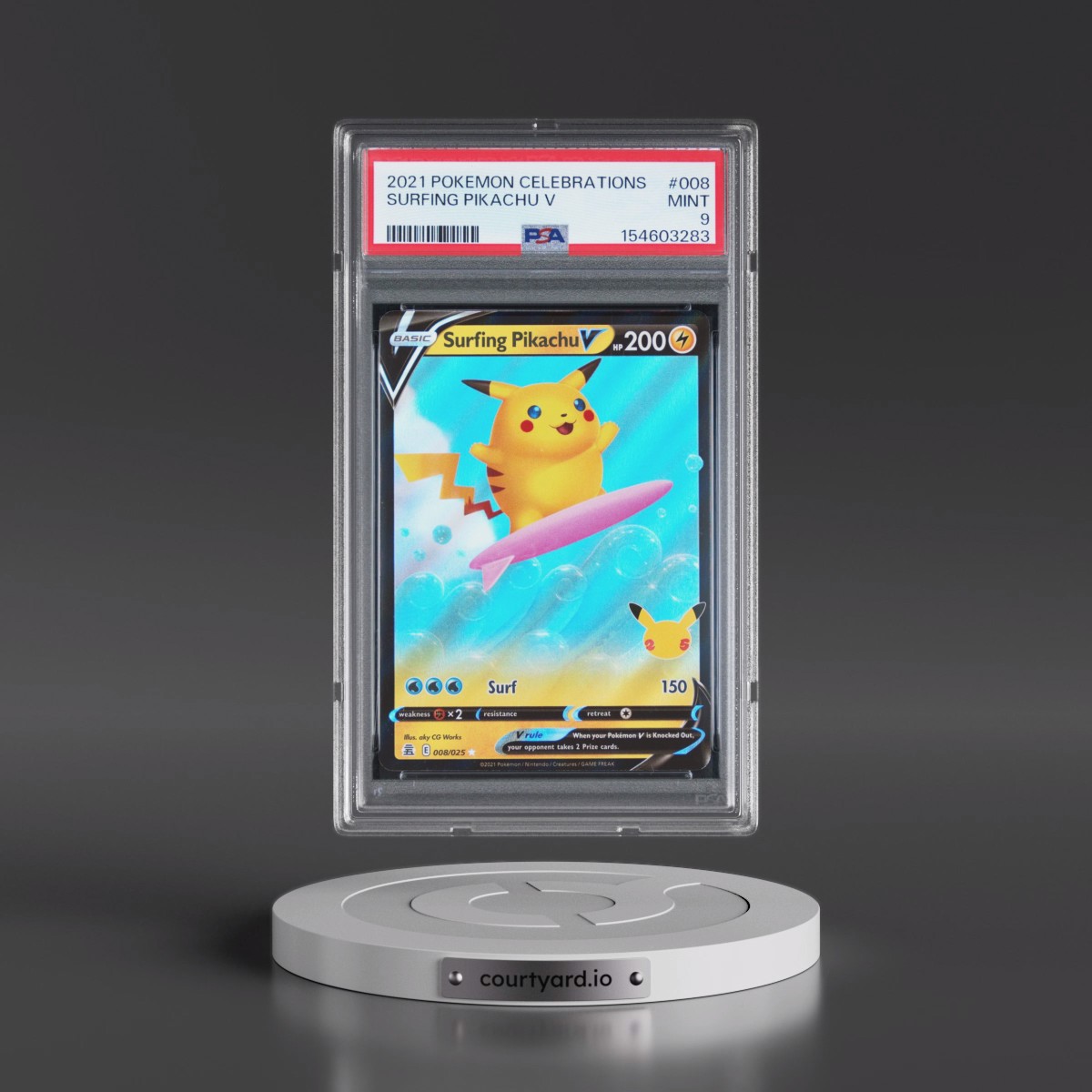 2021 Pokémon Celebrations #008 Surfing Pikachu V - Holo (PSA 9 MINT)