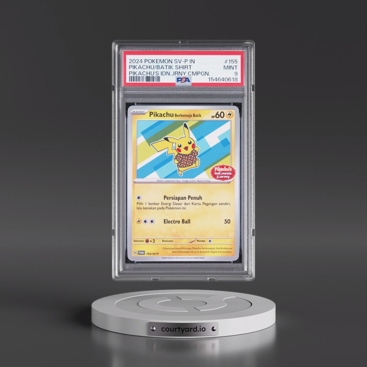 2024 Pokémon SV-P Promo #155 Pikachu in Batik Shirt - Pikachu's Indonesia Journey Campaign (PSA 9 MINT)