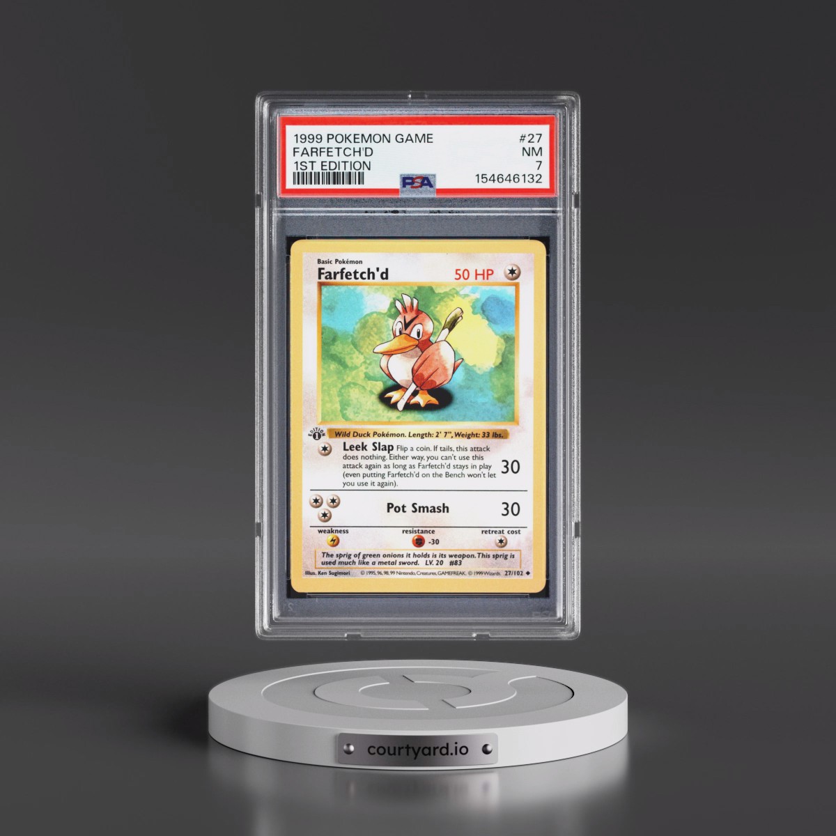 1999 Pokémon Game #27 Farfetch'd - 1st Edition (PSA 7 NM)
