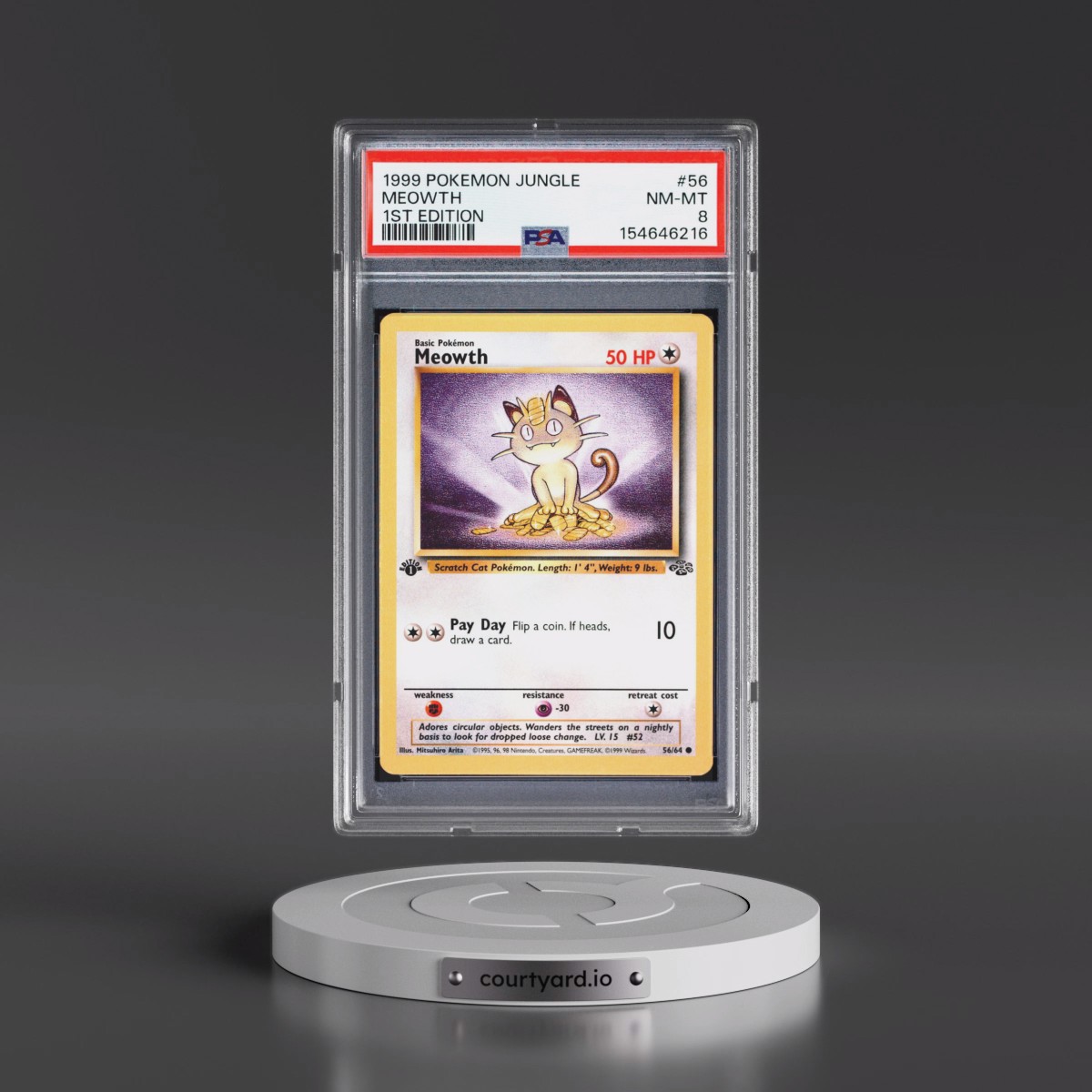 1999 Pokémon Jungle #56 Meowth - 1st Edition (PSA 8 NM-MT)