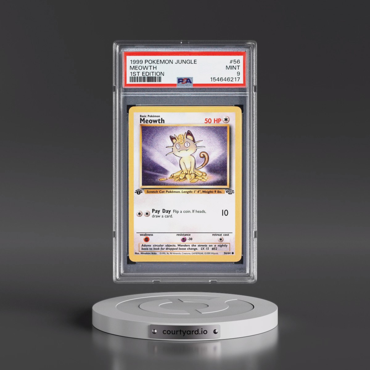 1999 Pokémon Jungle #56 Meowth - 1st Edition (PSA 9 MINT)
