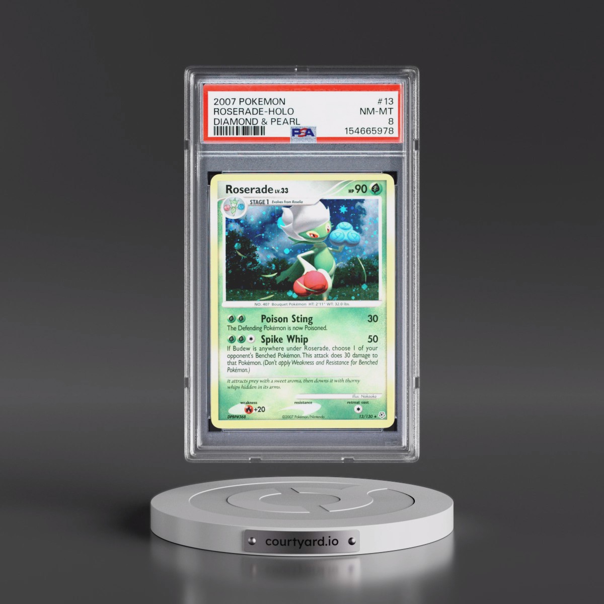 2007 Pokémon Diamond & Pearl #13 Roserade - Holo (PSA 8 NM-MT)