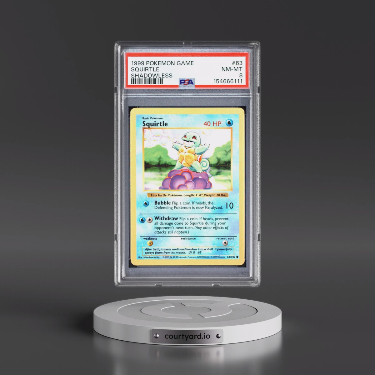 1999 Pokémon Game #63 Squirtle - Shadowless (PSA 8 NM-MT)