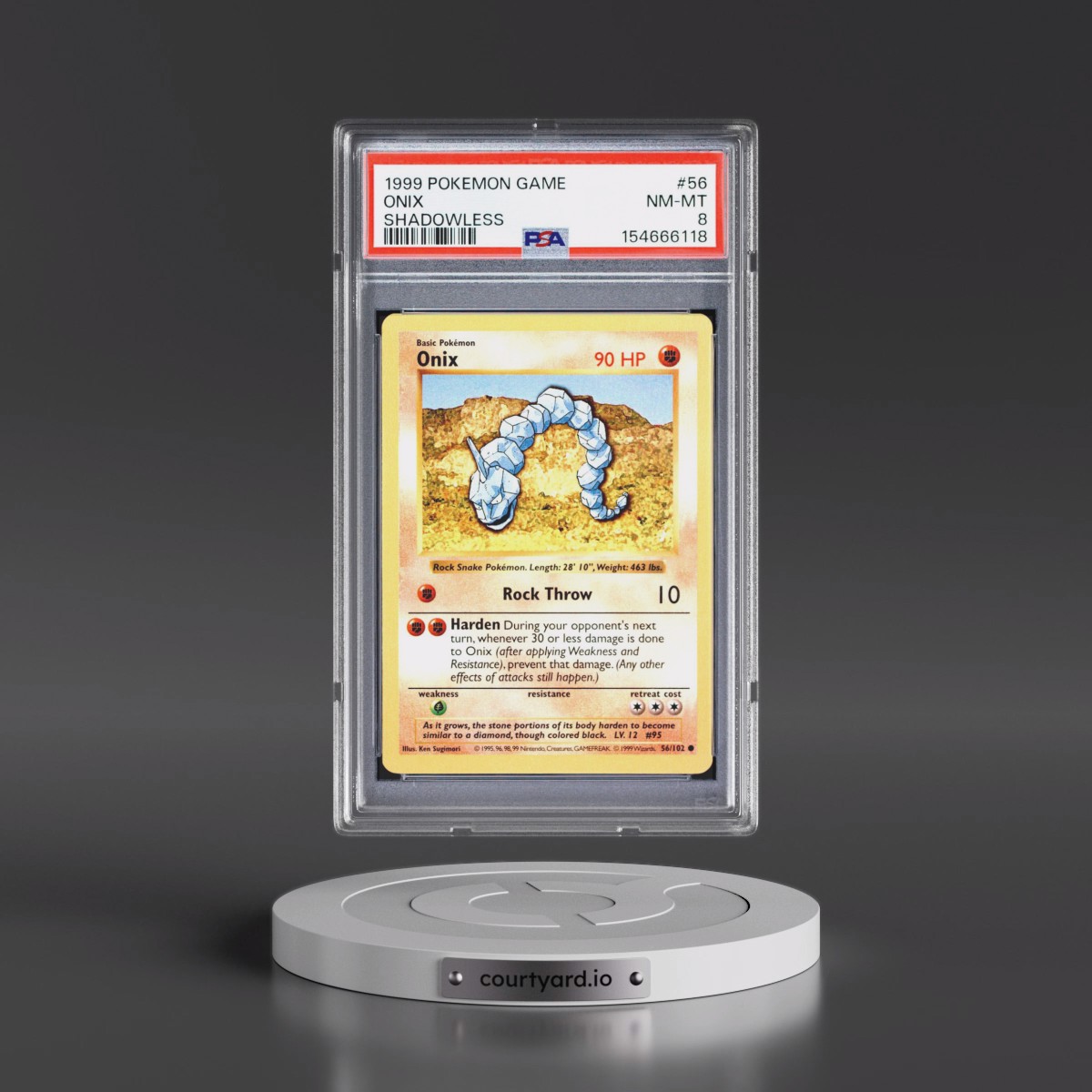 1999 Pokémon Game #56 Onix - Shadowless (PSA 8 NM-MT)