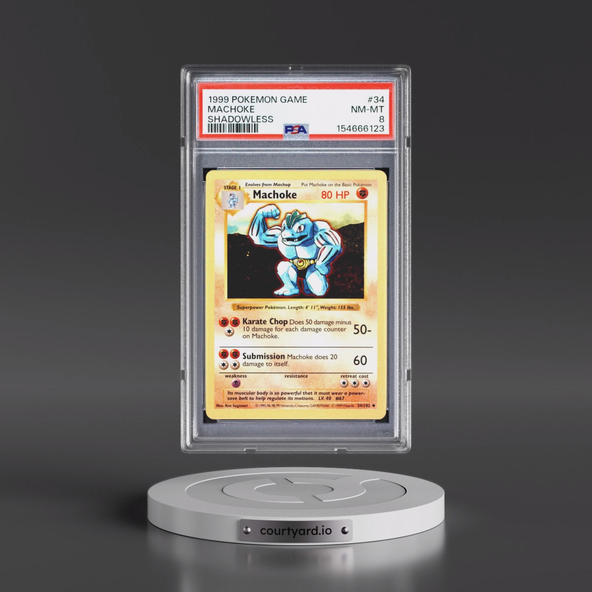 1999 Pokémon Game #34 Machoke - Shadowless (PSA 8 NM-MT)