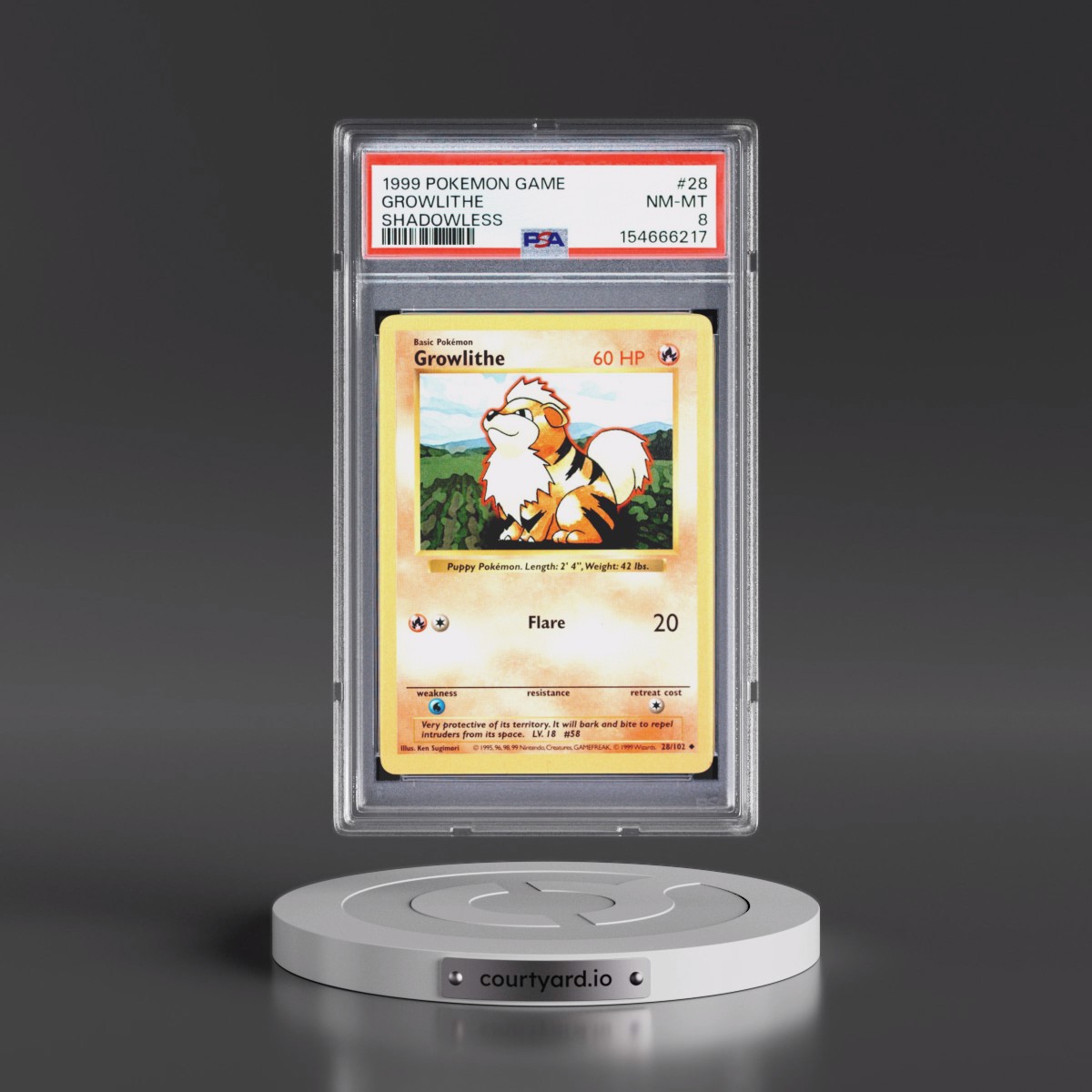 1999 Pokémon Game #28 Growlithe - Shadowless (PSA 8 NM-MT)