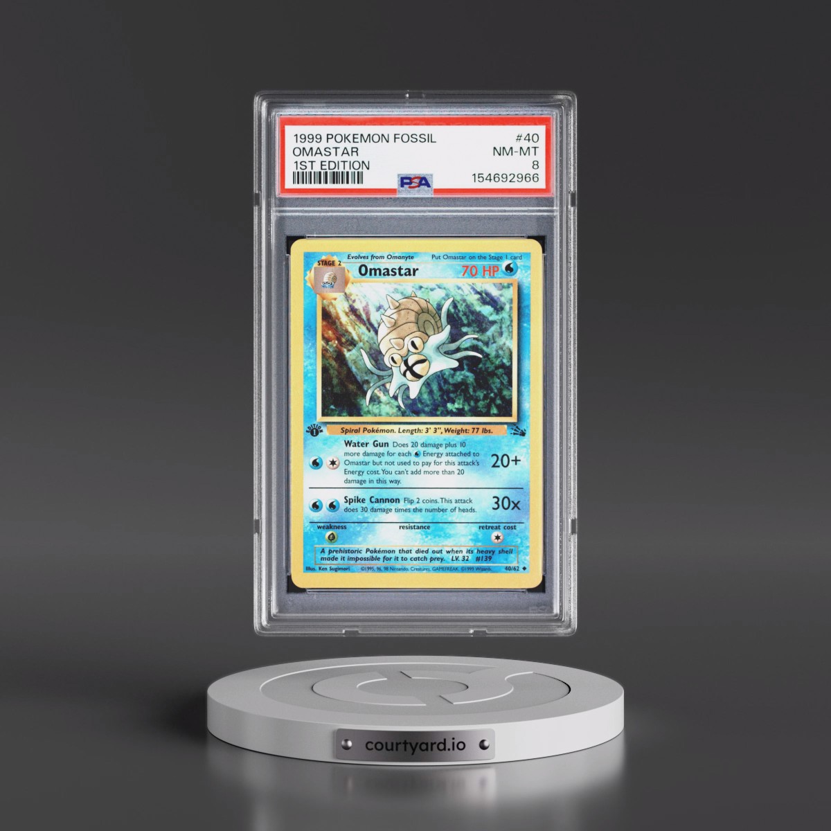 1999 Pokémon Fossil #40 Omastar - 1st Edition (PSA 8 NM-MT)