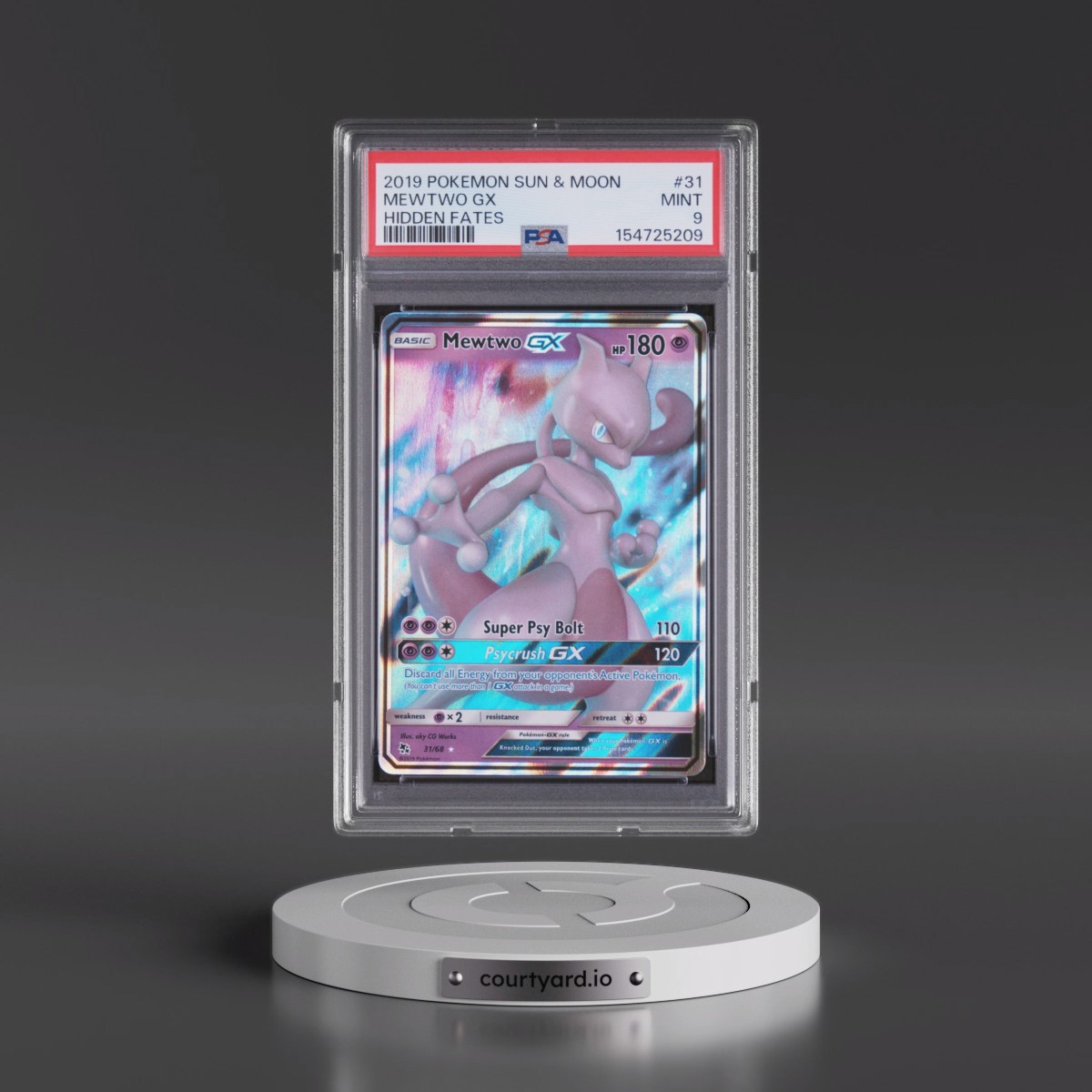 2019 Pokémon Sun & Moon Hidden Fates #31 Mewtwo GX - Holo (PSA 9 MINT)