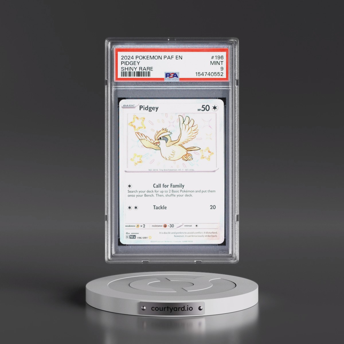 2024 Pokémon Paf EN-Paldean Fates #196 Pidgey - Shiny Rare (PSA 9 MINT)
