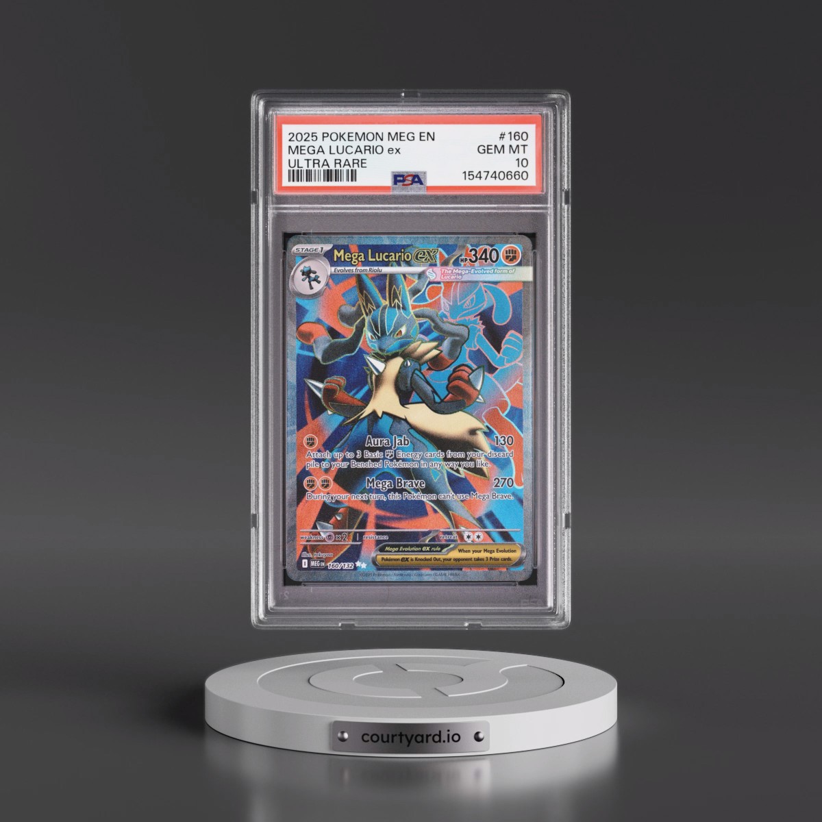2025 Pokémon Meg EN-Mega Evolution #160 Mega Lucario EX - Holo Ultra Rare (PSA 10 GEM MINT)