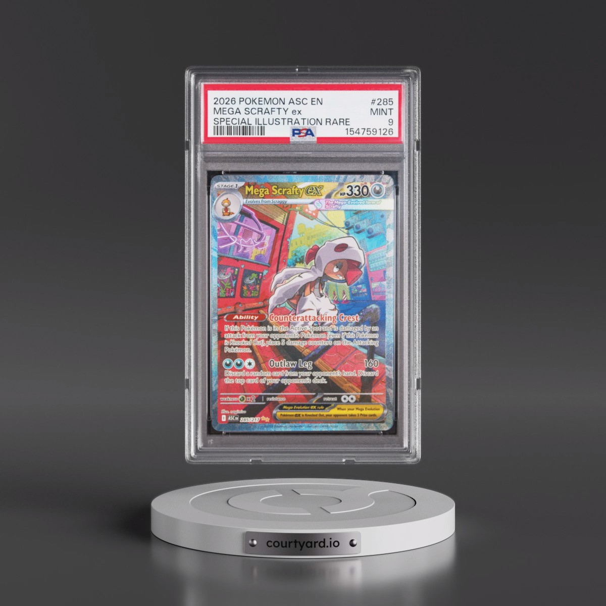 2026 Pokémon Asc EN-Ascended Heroes #285 Mega Scrafty EX - Holo Special Illustration Rare (PSA 9 MINT)