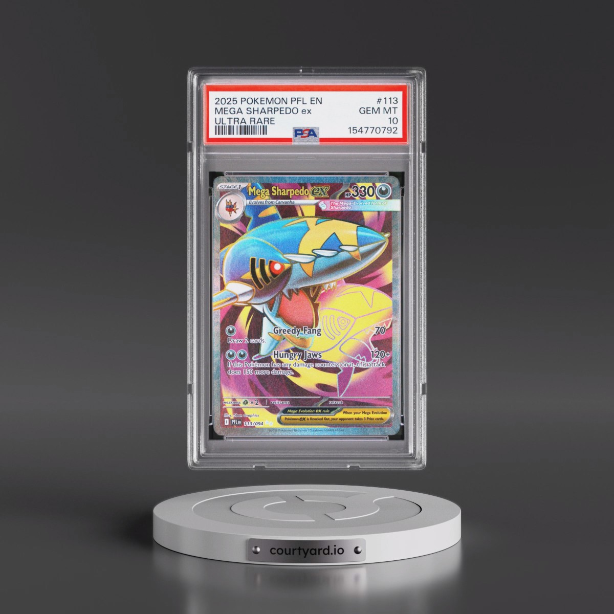 2025 Pokémon Pfl EN-Phantasmal Flames #113 Mega Sharpedo EX - Holo Ultra Rare (PSA 10 GEM MINT)