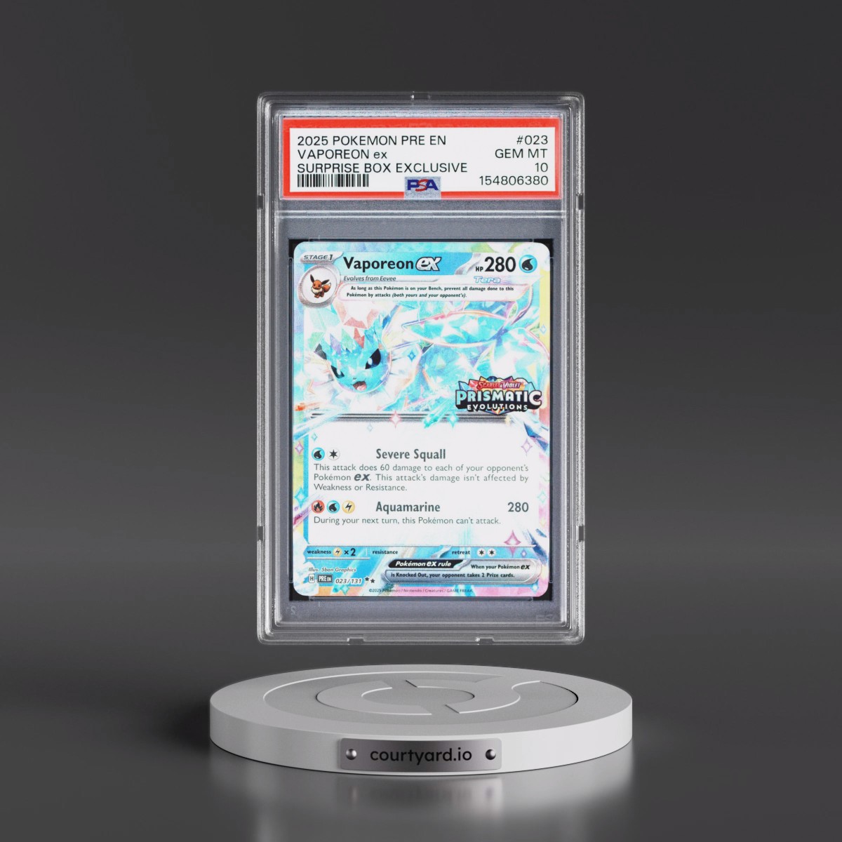 2025 Pokémon Pre EN-Prismatic Evolutions #023 Vaporeon EX - Holo Surprise Box Exclusive (PSA 10 GEM MINT)