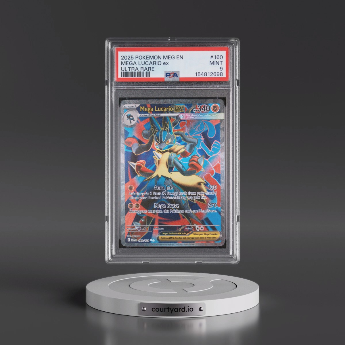 2025 Pokémon Meg EN-Mega Evolution #160 Mega Lucario EX - Holo Ultra Rare (PSA 9 MINT)