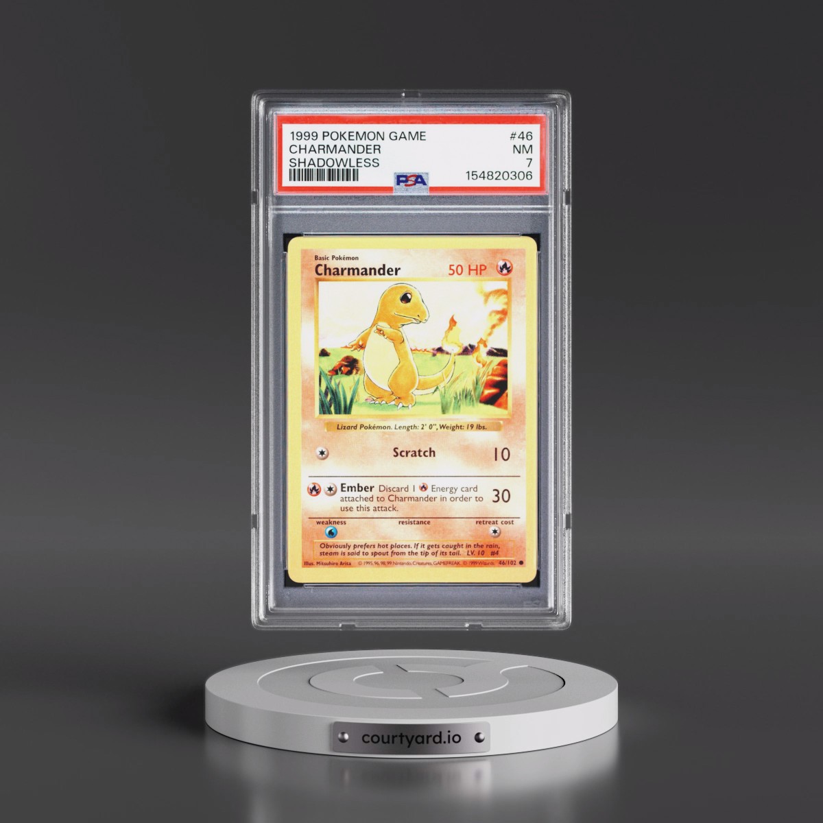 1999 Pokémon Game #46 Charmander - Shadowless (PSA 7 NM)