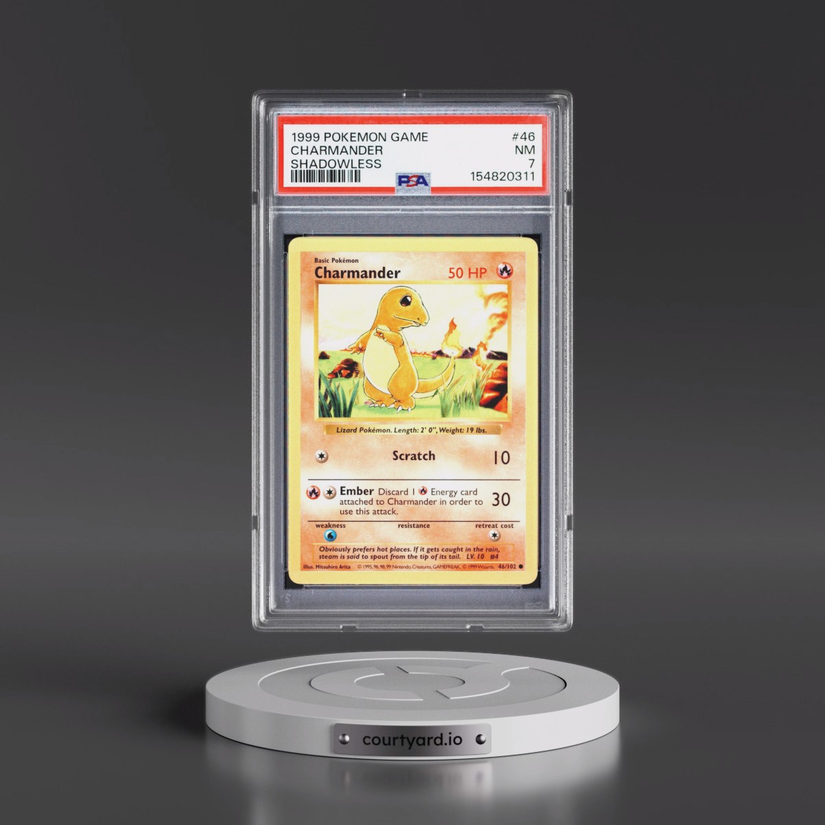 1999 Pokémon Game #46 Charmander - Shadowless (PSA 7 NM)