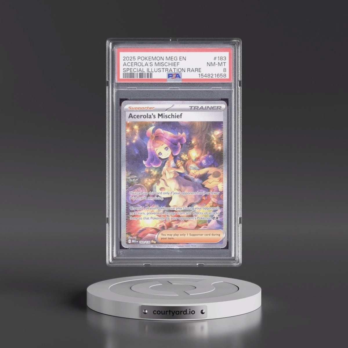 2025 Pokémon Meg EN-Mega Evolution #183 Acerola's Mischief - Special Illustration Rare (PSA 8 NM-MT)