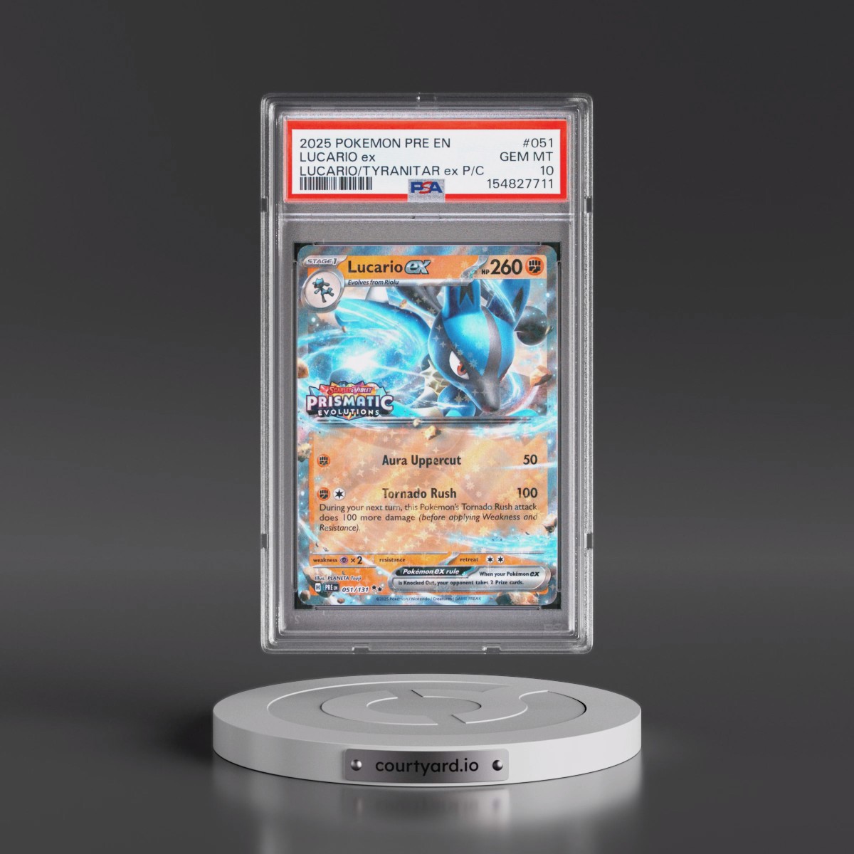 2025 Pokémon Pre EN-Prismatic Evolutions #051 Lucario EX - Holo Lucario EX & Tyranitar EX Premium Collection (PSA 10 GEM MINT)