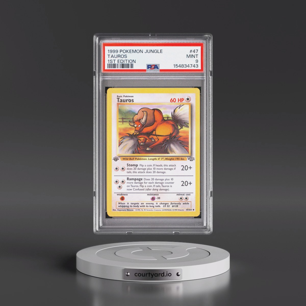 1999 Pokémon Jungle #47 Tauros - 1st Edition (PSA 9 MINT)