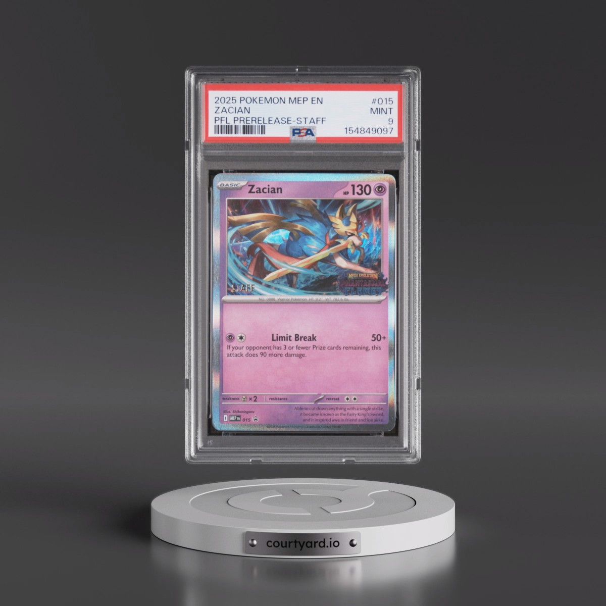 2025 Pokémon Mep EN-Me Black Star Promo Zacian - Phantasmal Flames Prerelease-Staff #015 PSA 9
