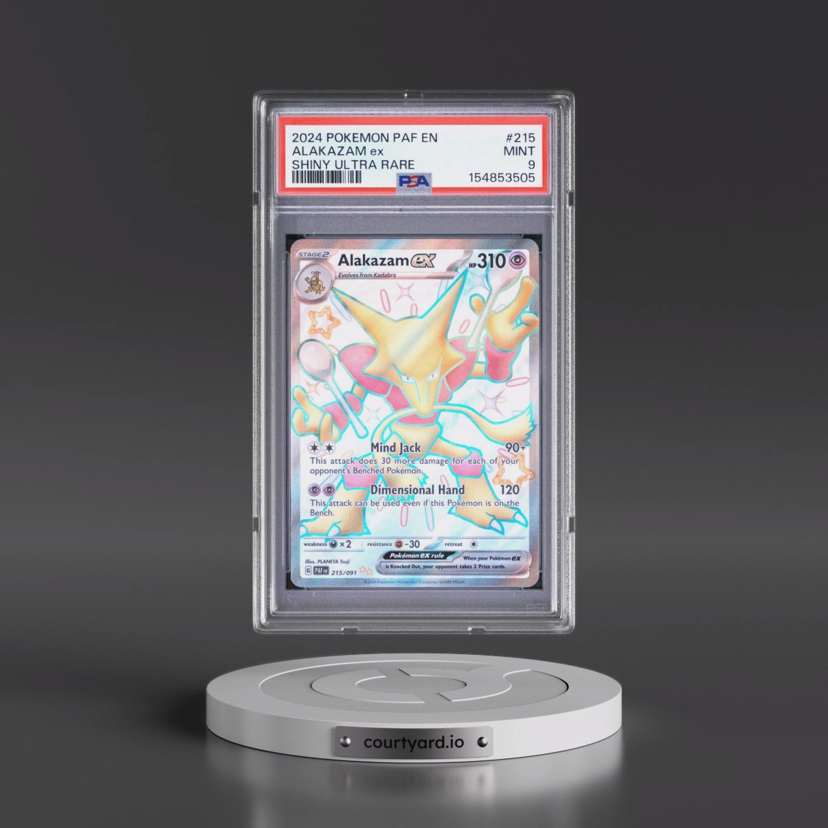 2024 Pokémon Paf EN-Paldean Fates #215 Alakazam EX - Holo Shiny Ultra Rare (PSA 9 MINT)