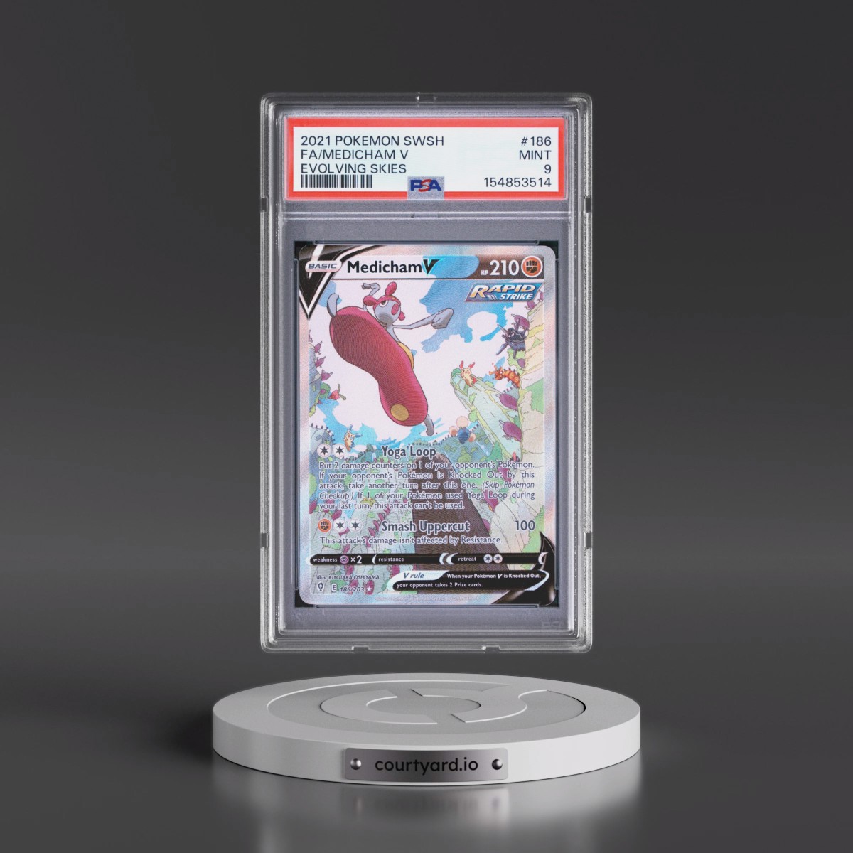 2021 Pokémon Sword & Shield Evolving Skies #186 Medicham V - Holo Full Art (PSA 9 MINT)