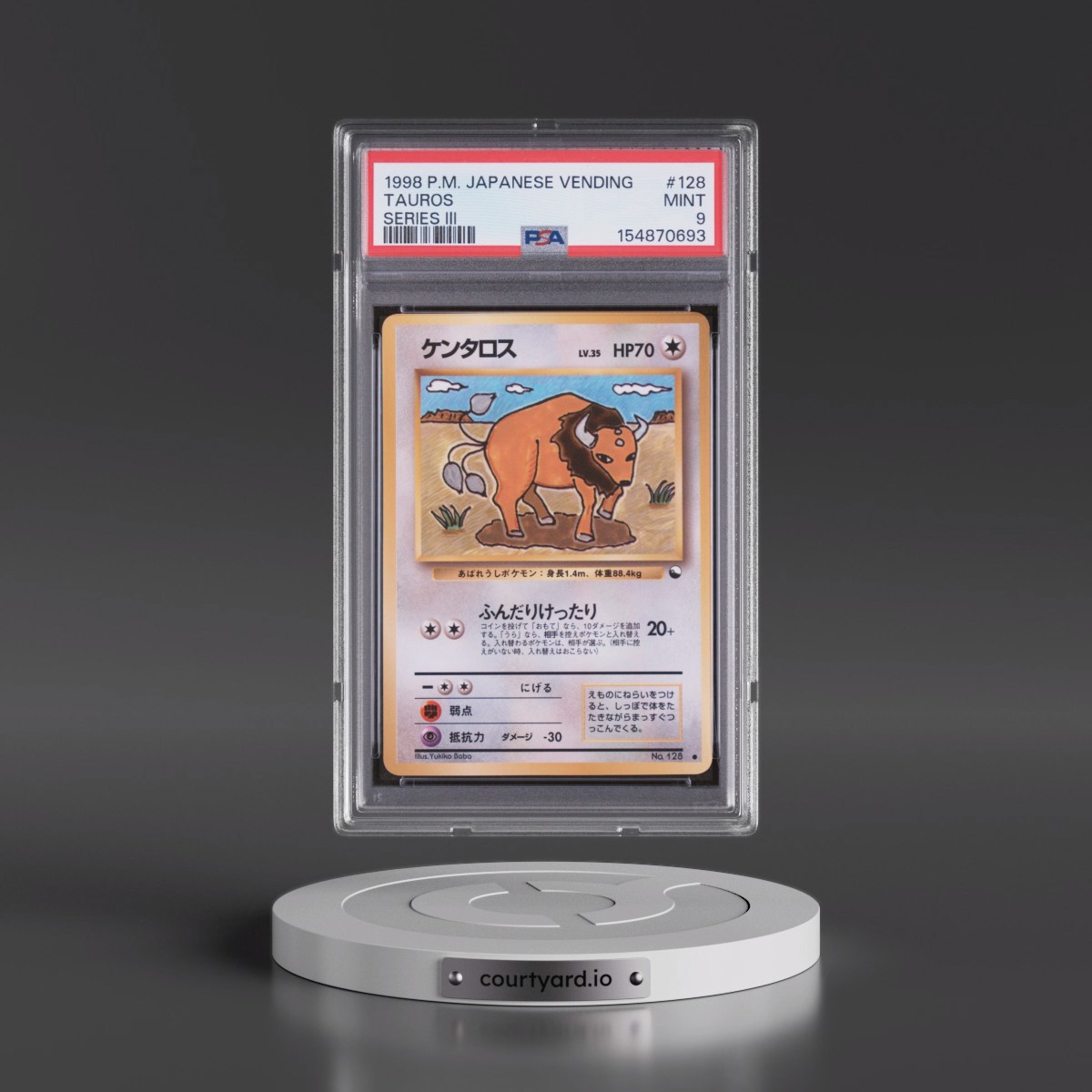 1998 Pokémon Vending #128 Tauros - Series III (PSA 9 MINT)