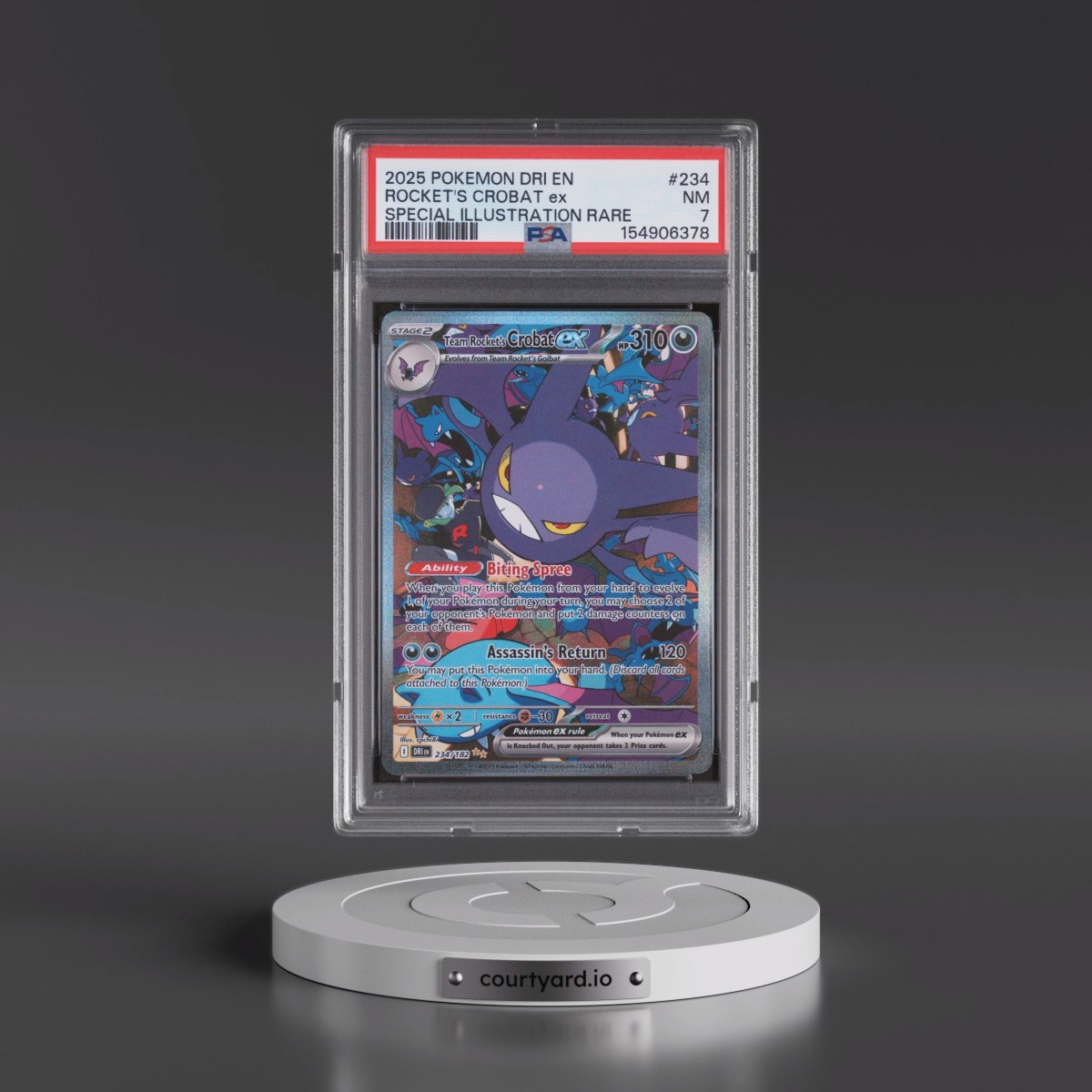 2025 Pokémon Dri EN-Destined Rivals #234 Team Rocket's Crobat EX - Holo Special Illustration Rare (PSA 7 NM)