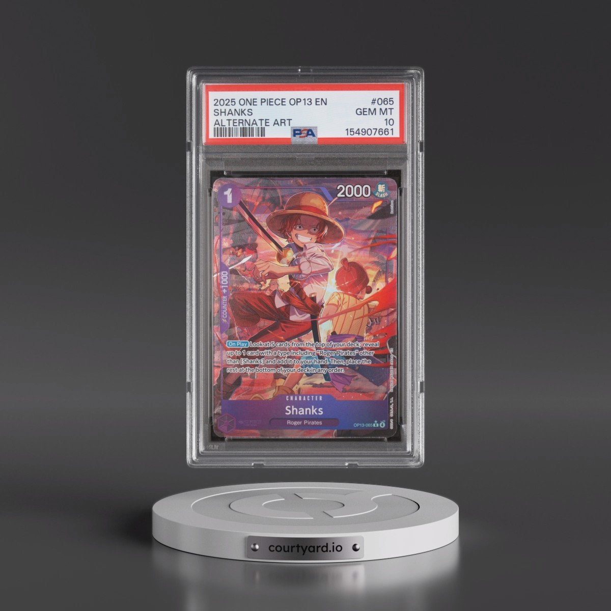 2025 One Piece OP13-Carrying on His Will #065 Shanks - Alternate Art (PSA 10 GEM MINT)