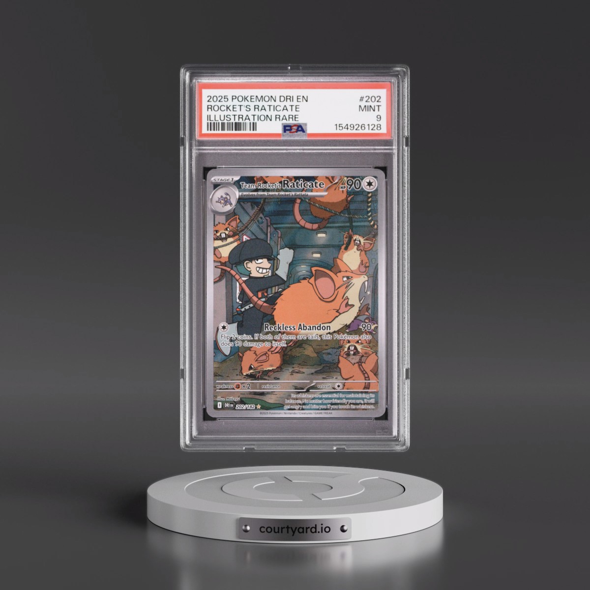 2025 Pokémon Dri EN-Destined Rivals #202 Team Rocket's Raticate - Illustration Rare (PSA 9 MINT)