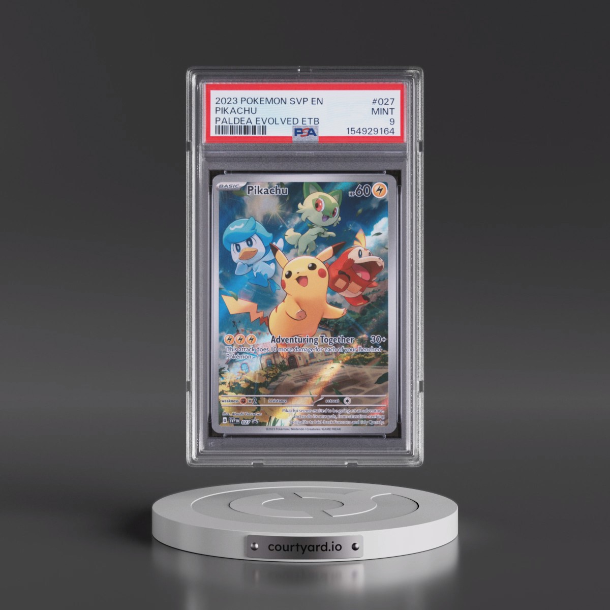 2023 Pokémon Svp EN-SV Black Star Promo #027 Pikachu - Paldea Evolved Elite Trainer Box (PSA 9 MINT)