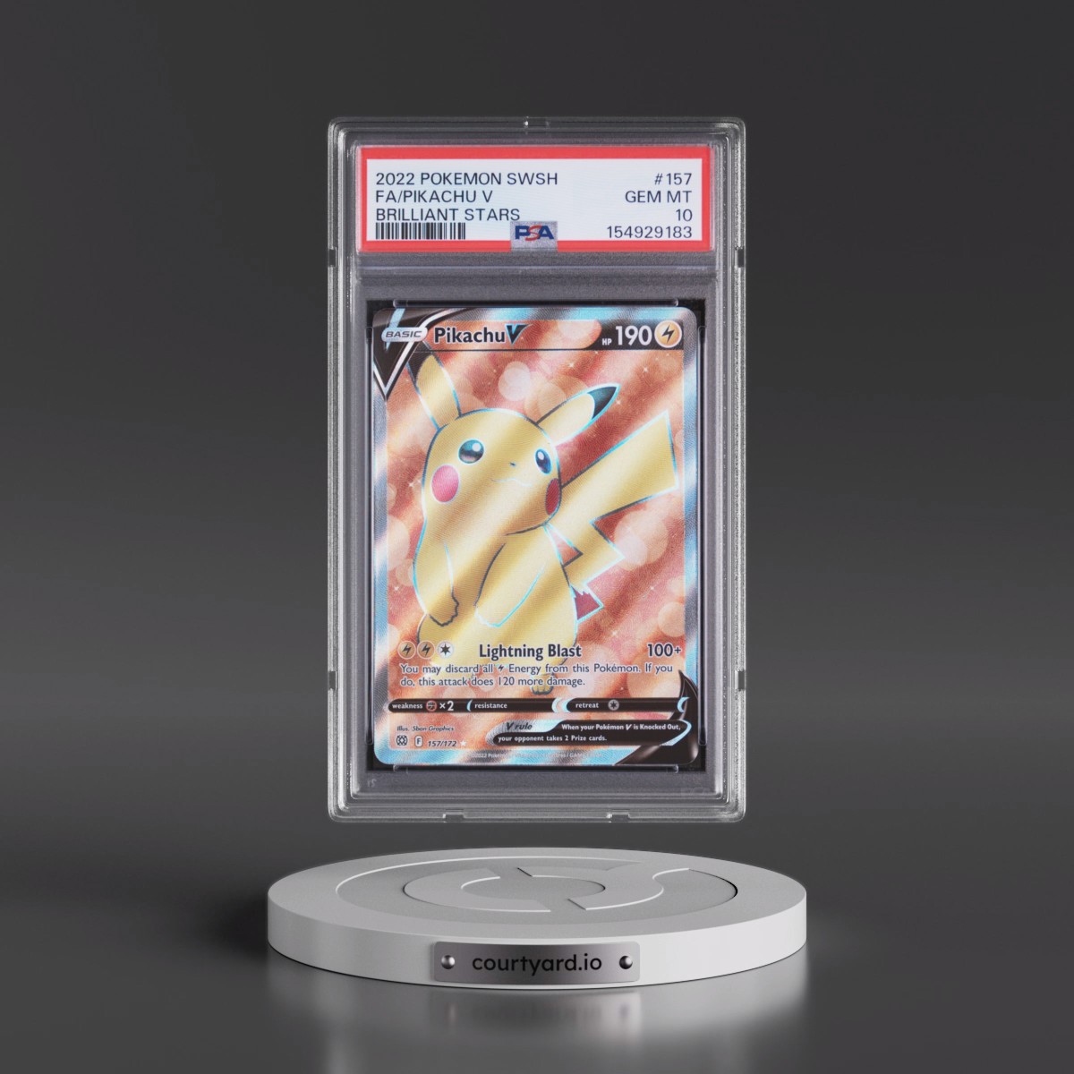 2022 Pokémon Sword & Shield Brilliant Stars Pikachu V - Holo Full Art #157 PSA 10